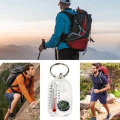 Glow-in-the-Dark Zipper Pull Compass & Thermometer Camping Survival Hanger Ring