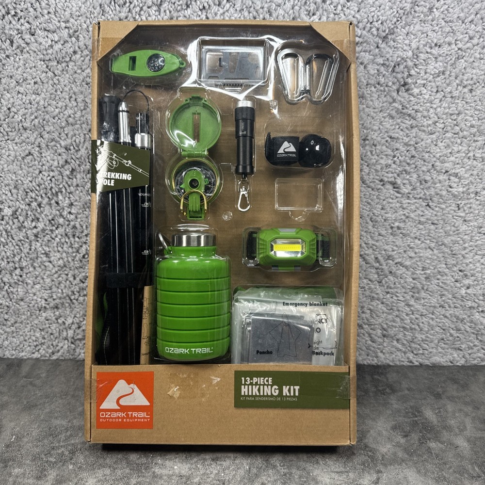 Ozark Trail 13 Piece Hiking Kit Bundle Camping Trekking Poles Headlamp Compass