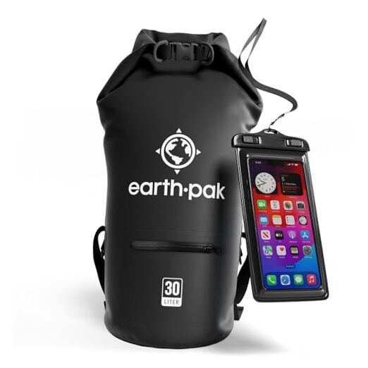 Black Waterproof Dry Bag with Zippered Pocket – 30L – Waterproof Bag
