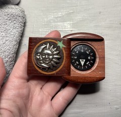 Handcrafted Hardwood Pocket Compass – Sun and Moon – Celestial Padauk Wood