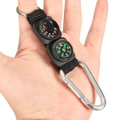 Mini Carabiner w/ Keychain Buckle Compass Thermometer Camping Outdoor Survival