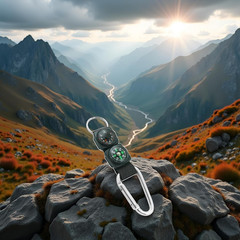 Black Carabiner Key Chain Compass Thermometer Metal Camping Outdoor Gadgets Hiki