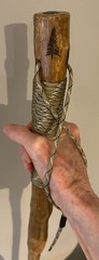 Cedar hiking stick, carved John Muir quote, compass top, paracord grip, pines