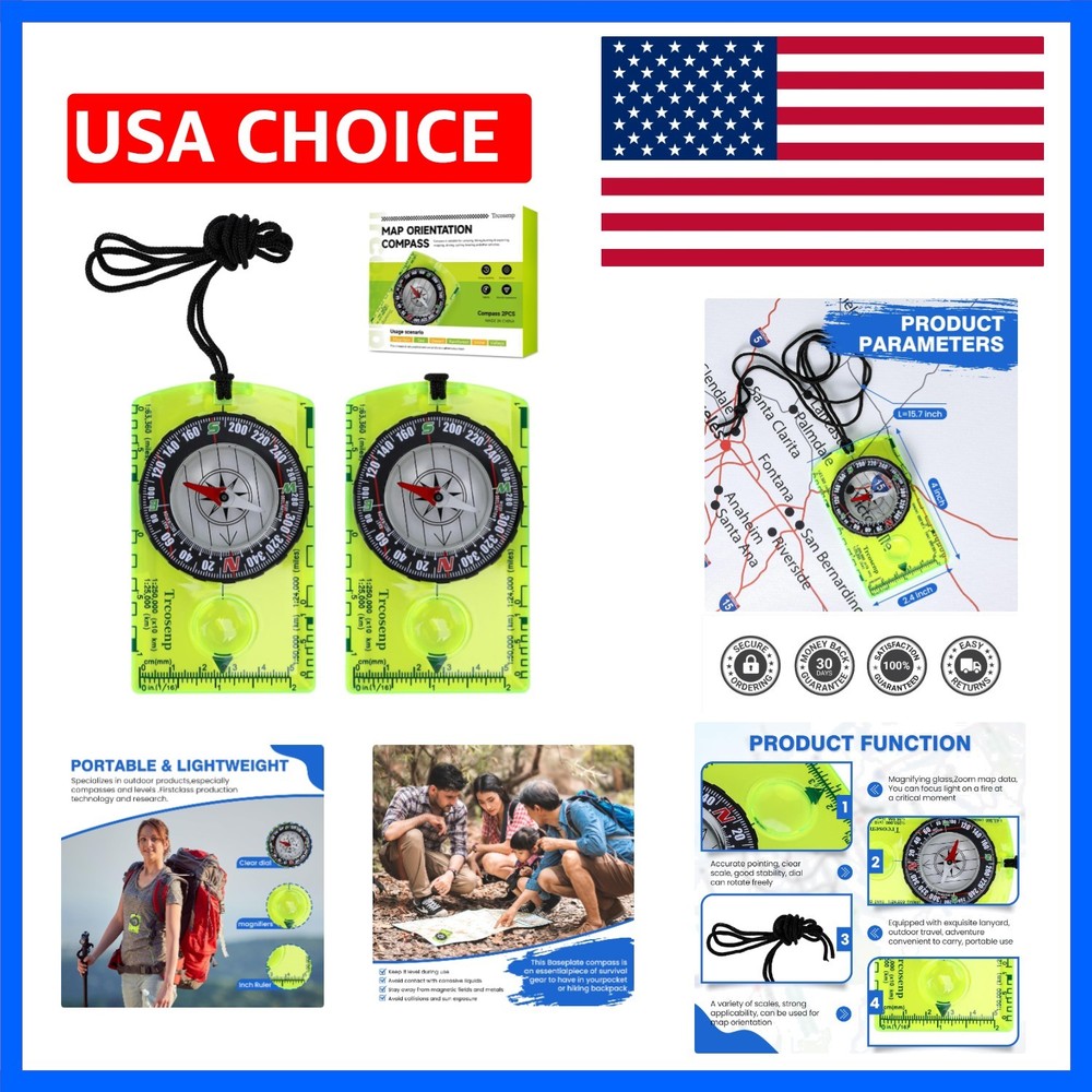 Outdoor Compass with Adjustable Declination, Magnifier, Ruler, Scale, Multifu…