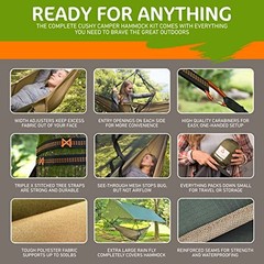 Premium Hammock with Rain Fly, Bug Net, Tree Straps, and Dry Army Green/Khaki