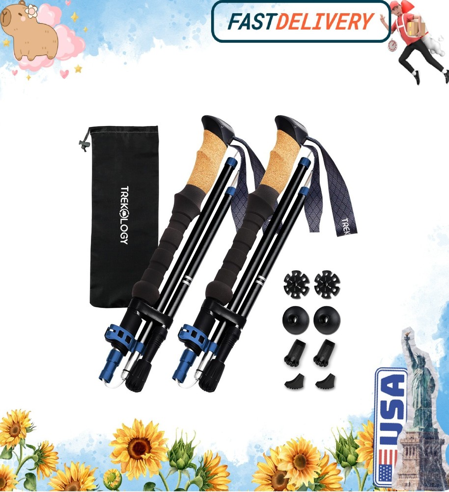 Trek-Z Cork Grip Trekking Poles – Lightweight Folding Hiking Poles, Adjustable
