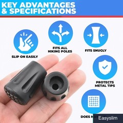 Black Hiking Pole Tips Replacement, Set of 6 for Trekking Poles