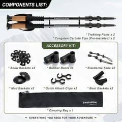 100% Carbon Fiber Hiking Trekking Poles Ultra Strong Carbon Hiking Sticks W/