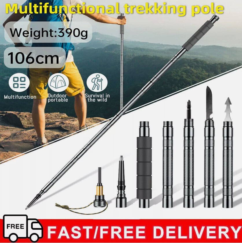106CM Tactical Trekking Poles Walking Camping Hiking Survival Stick Adjustable