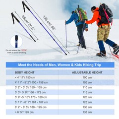 Trekking Walking Hiking Poles Sticks Aluminum Adjustable Alpenstock Pair of 2