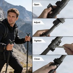Carbon Fiber Monopod Shooting Stick, Adjustable Height, 4-Section, Portable