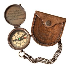 Antique Brass Flat compass with Leather Case engraved box Hiking camping Gift