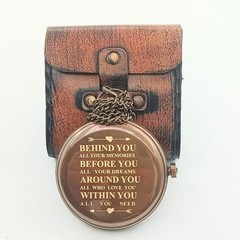 BEHINDE You Engraved Sundial Compass with Leather Case. Personalized Brass Po…