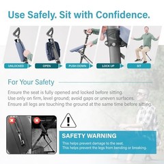 Ta-Da Chair Series 2 PRO, Portable Trekking Hiking Pole, Folding Walking Black