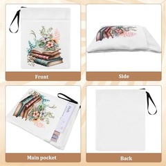 Book Sleeve Waterproof Book Protector Book Pouch with Zipper and Front Floral
