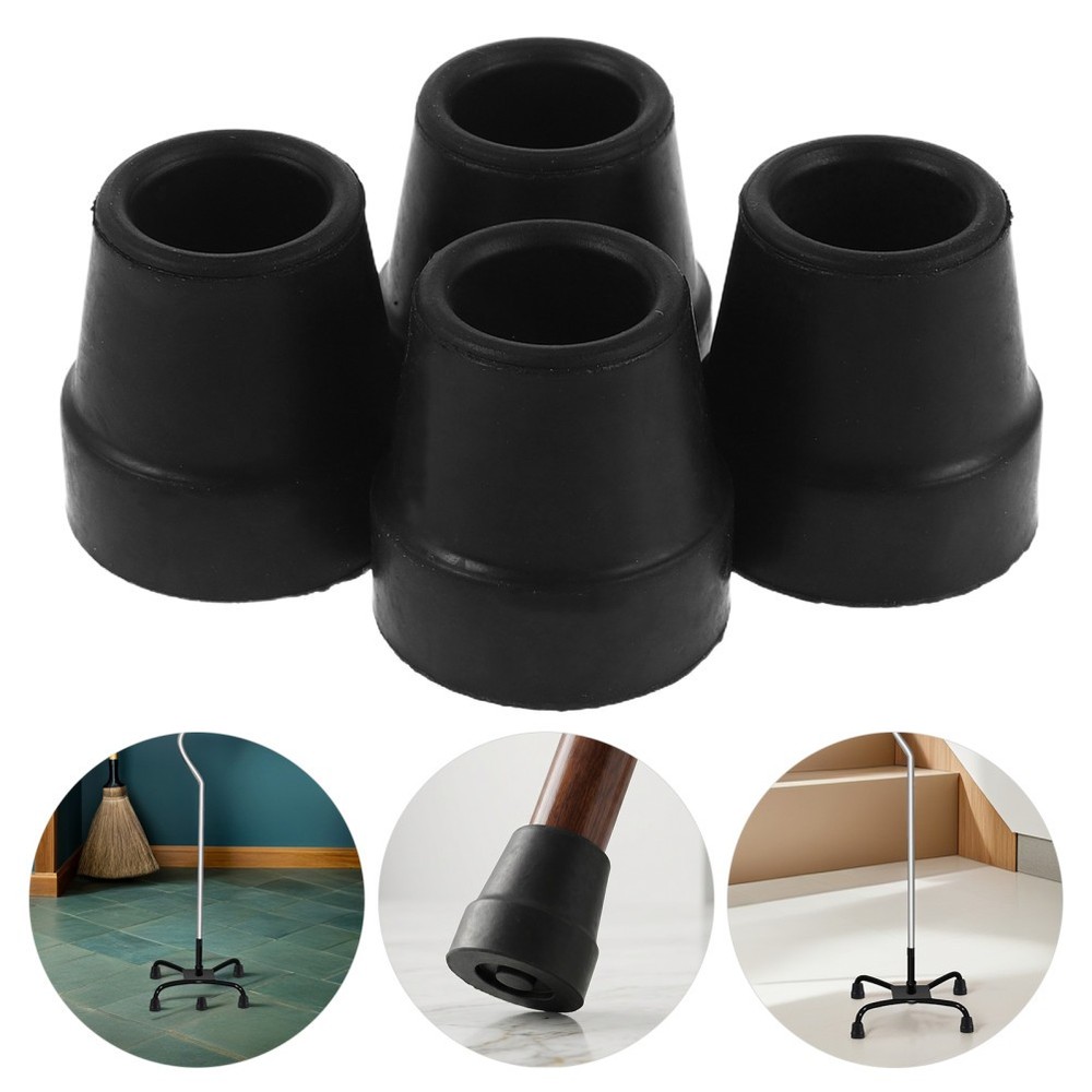 6Pcs Rubber Cane Rubber Feet for Quad Canes Durable Stable Black