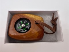 Pocket Compass Fluid Filled Wood With Leather Strap & Box NEW ~ Gift Idea ~