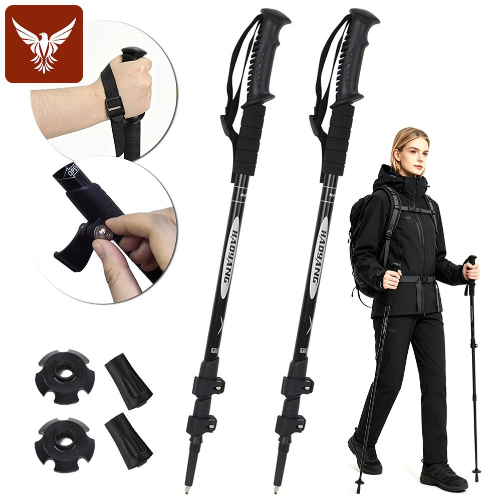 2X Adjustable Hiking Poles Aluminum Retractable Anti-shock Walking Sticks Nordic