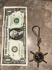 VTG Metal Pocket Keychain Loop Compass Unbranded Working Gold Tone Patina boat