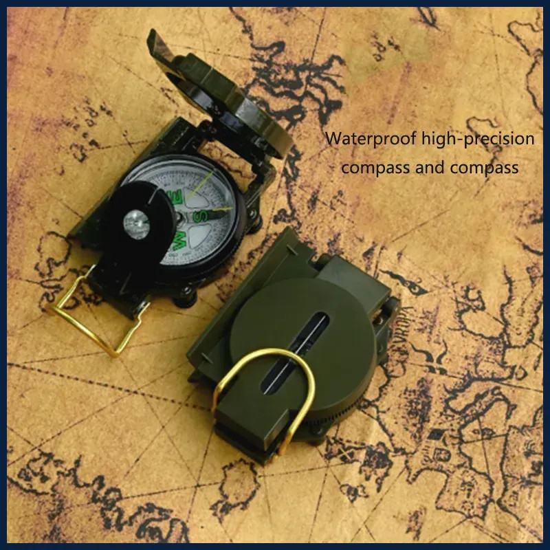 Outdoor Survival Compass Mountaineering Camping Plastic Military Green Flip-top