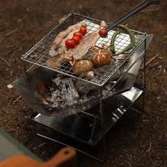 Stainless Steel Outdoor Grill with Detachable Mesh Bowl for Portable Camping