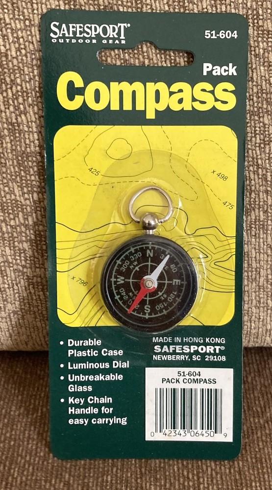 Vintage Safesport Pack Key Chain Compass 51-604 New In Package