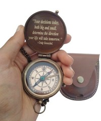 Engraved QUOTE Antique Brass Compass with Leather Case, Gift for Loved Ones