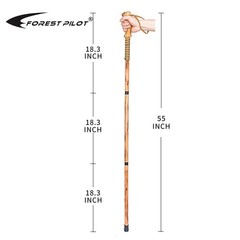 3-pc Detachable Hardwood Walking Stick Pine Handle with Compass (Nature Color, 5