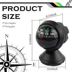 Compass for Car with Bottom Stick Car Compass Ball,Adjustible and Night Vision C