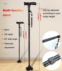Adjustable Folding Walking Cane 5-Level Trekking Pole LED Light Alarm