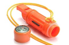 5-In-1 Emergency Survival Compass Whistle Fire Start Flint Signal Mirror Storage