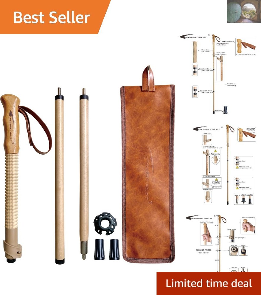 Elegant Beech Wood Adjustable Trekking Poles with Leather Grip – 1-pc Pack