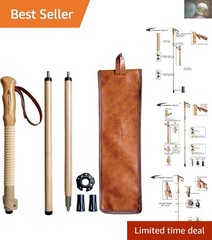 Elegant Beech Wood Adjustable Trekking Poles with Leather Grip – 1-pc Pack