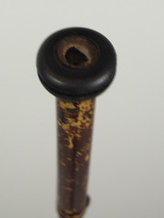 VTG Dark Brown Wood Walking Stick 36 in Long with Black Ribbed Plastic Handle
