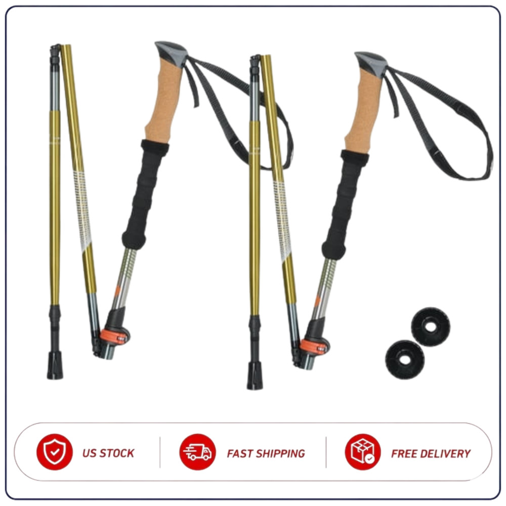 Ozark Trail Aluminum Quick Lock Folding Trekking Poles Cork Grip 2 Pack