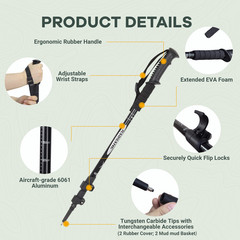 2PCS Collapsible Trekking Poles Adjustable Telescopic Walking Sticks Lightweight
