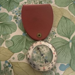 Vintage Japanese Pocket Compass Glass Transparent See Thru Two Sided Japan red