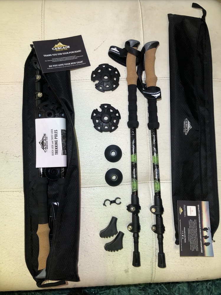 PAIR (x 2)! Cascade Mountain Tech Trekking Poles -Carbon Fiber Walking- NEW!!