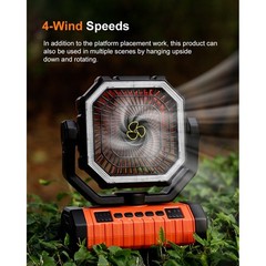 USB Powered Camping Fan Light with Remote 4 Wind Speeds for Fishing Gear