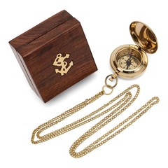 5cm Compass Pocket Watch Shape Brass in Wooden Box Bearing Compass Directional Indicator…