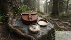 Authentic Vintage Style Brass Pocket Compass with Leather Case Rustic Vintage