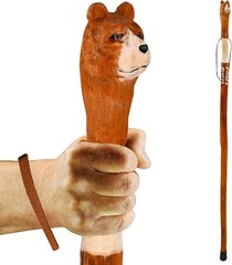 Carved Walking Stick with Animal Head – Lightweight and Strong Wooden Treckking