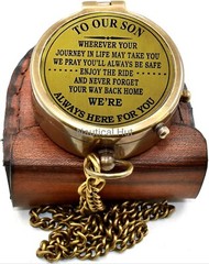 To Our Son Always Here For You Brass Antique Compass With Leather Case Gift