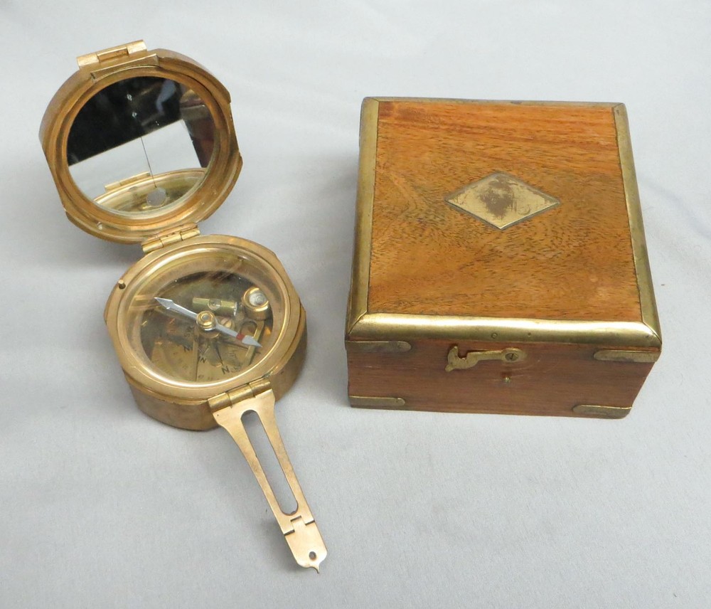 Vintage Brunton’s Pocket Transit Compass Geology Surveying Military w/Wood Box