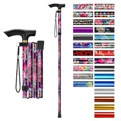 Folding Cane, 5-Level Adjustable Height Walking Stick Purple Floral