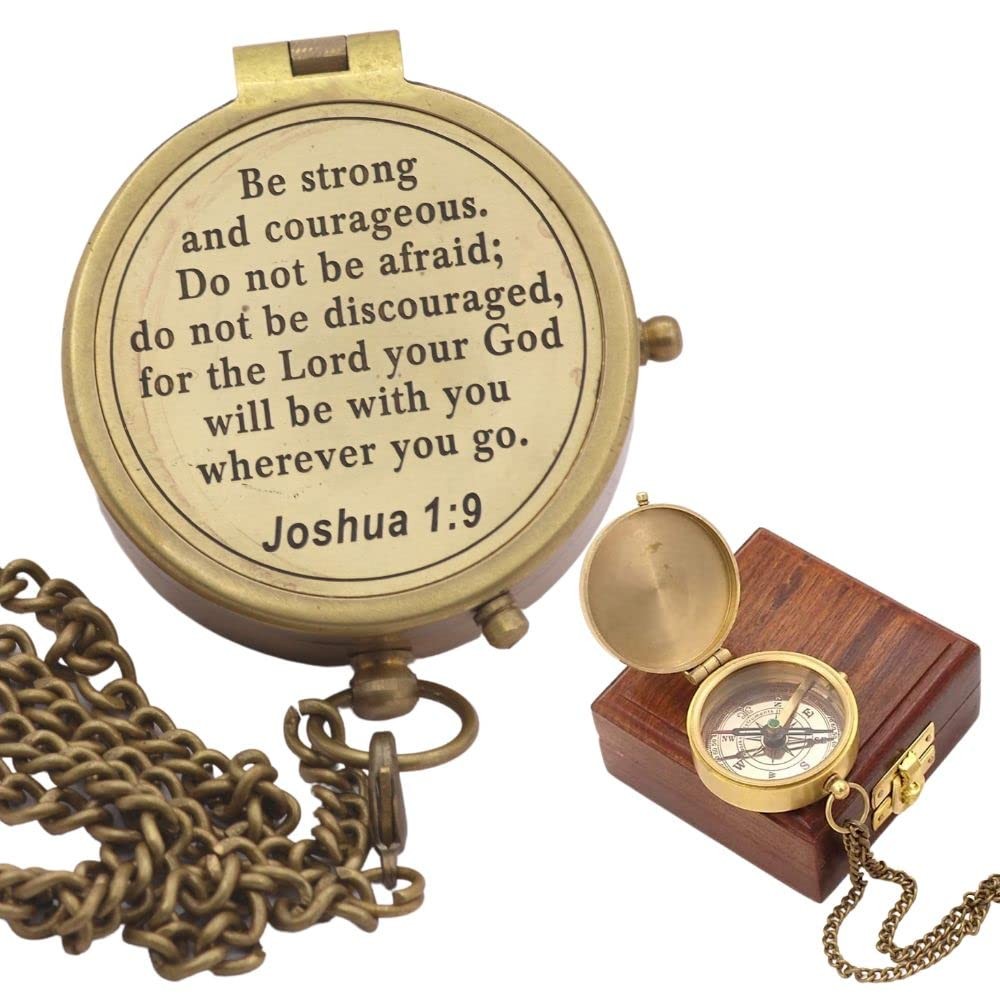 Be Strong And Courageous Engraved Compass Baptism Communion Gift for Boys