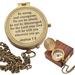 Be Strong And Courageous Engraved Compass Baptism Communion Gift for Boys