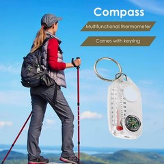Glow-in-the-Dark Zipper Pull Compass & Thermometer Camping Survival Hanger Ring