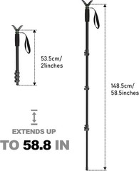 Carbon Fiber Monopod Shooting Stick, Adjustable Height, 4-Section, Portable