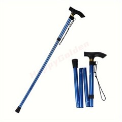 Folding Four-section Aluminum Alloy Trekking Pole Cane Golden Adjustable Height
